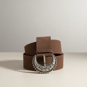 Persaman Isabella Brown Suede Leather Belt Large Buckle Size 95 Large‎ NWOT